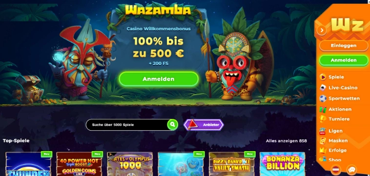Wazamba Casino Screen